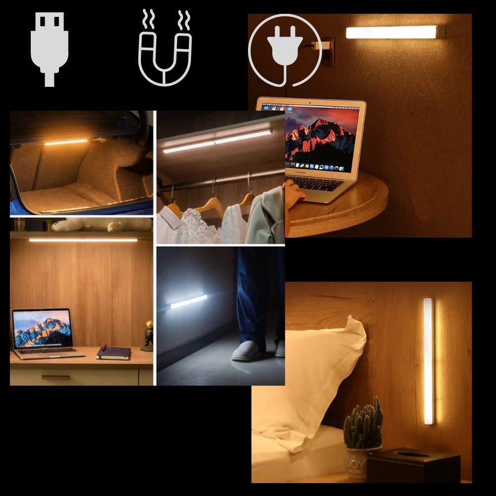 Belro wireless motion sensor LED indoor light installed in a home, providing automatic illumination in the outdoor garden area.