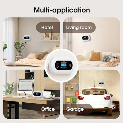 Belro smart carbon monoxide detector mounted outdoors, compact device with digital display and alert indicator for home safety.