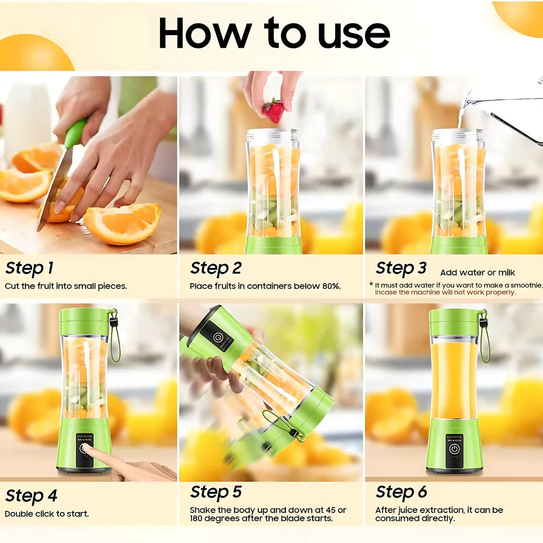 Belro mini electric portable juicer blender on a kitchen countertop, showing compact design and blending cup with fresh juice.