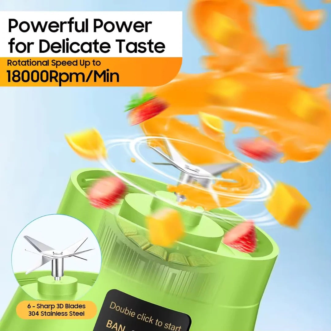 Belro mini electric portable juicer blender with compact design, shown in a kitchen setting on a countertop.