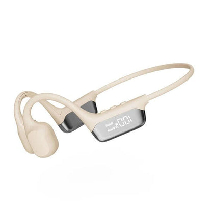 Belro waterproof bone conduction headphones with open-ear design, shown in a sleek black color, suitable for sports and outdoor use.