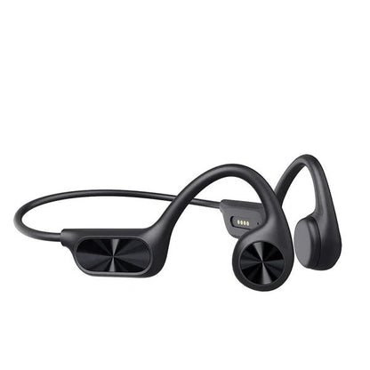 Belro waterproof bone conduction headphones with open-ear design, showing sleek black earphones and adjustable headband.