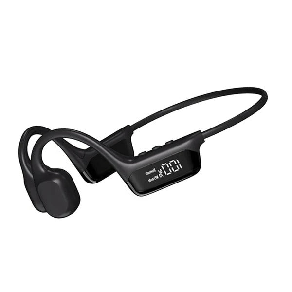 Belro waterproof bone conduction headphones with open-ear design, visible headband and ear pieces, suitable for active listening and outdoor use.
