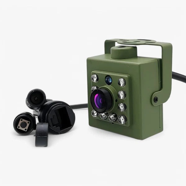 Belro HD WiFi Bird Nest Camera mounted outdoors, showing a compact drone camera with lens and electronic components.
