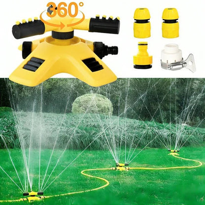 Belro 360 rotating lawn sprinkler watering a green lawn in a garden, ideal for outdoor home and garden irrigation.
