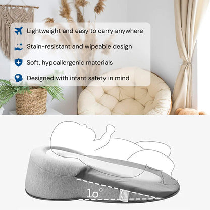 Belro inclined reflux pillow bed for infants with soft fabric and supportive design, ideal for reflux relief and comfortable sleep.