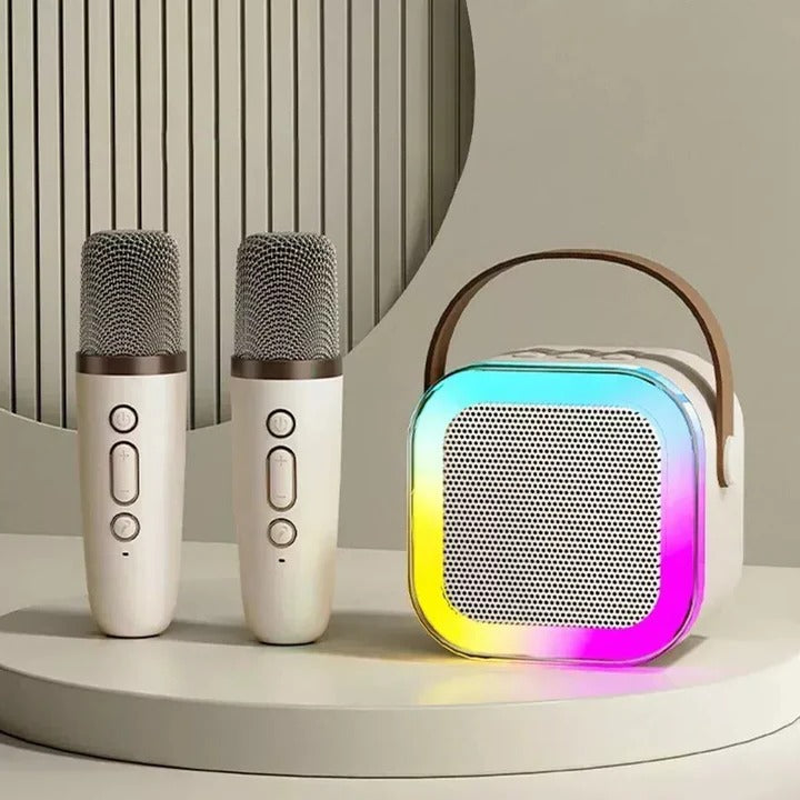 Kids Karaoke Machine by Belro featuring colorful microphone, speaker, and control panel, designed for children's entertainment and singing fun.