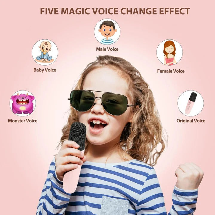 Kids Karaoke Machine by Belro with colorful microphone and control panel, designed for children's singing and entertainment.
