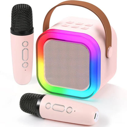 Kids karaoke machine by Belro featuring colorful microphones and control panel, perfect for children’s singing entertainment.