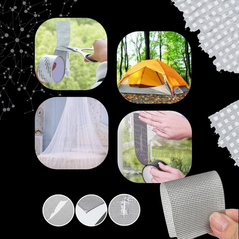 Belro strong adhesive screen repair tape applied to men's clothing, demonstrating durable, clear fix for fabric tears.