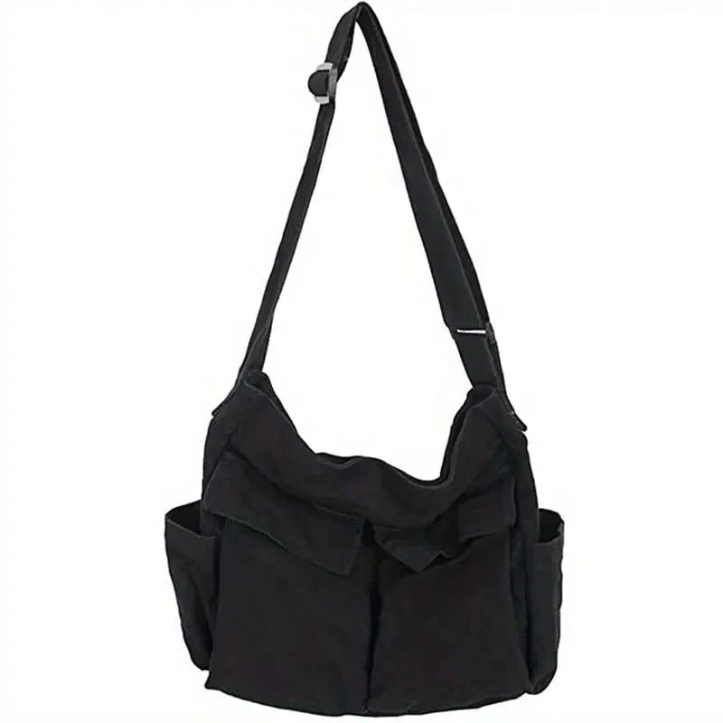 Large Belro women's messenger bag with shoulder strap, black leather look, featuring multiple compartments and stylish design.