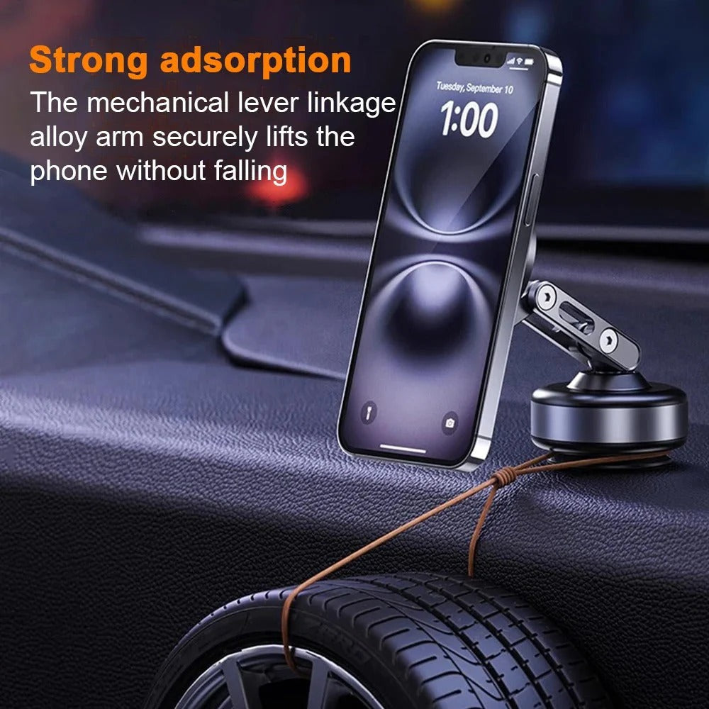 Belro all-weather magnetic phone holder attached to a car dashboard, holding a smartphone securely in place.