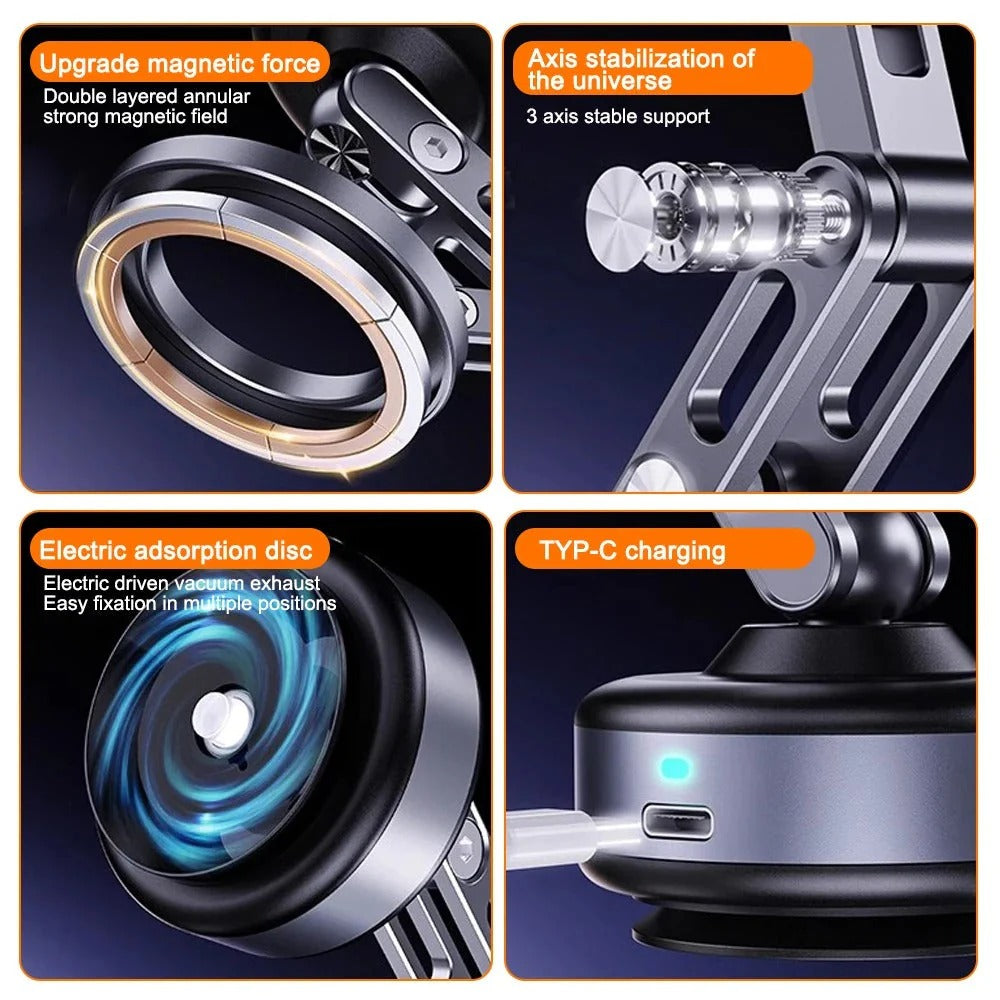 Belro all-weather magnetic phone holder mounted on a car dashboard, holding a smartphone securely for easy access.