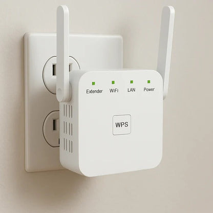 Belro 5G dual-band WiFi booster enhances home internet signal with sleek electronic device for stronger, faster wireless connectivity.
