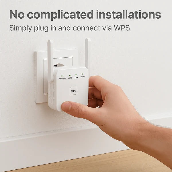 Belro 5G dual-band WiFi booster enhancing wireless signal strength for reliable internet connection.
