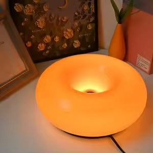 Belro Donut LED touch lamp in pink with a soft glow, perfect for night lighting and modern home decor.