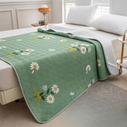 Belro cooling mattress pad on a bed, showing its soft, breathable fabric and fitted edges for a comfortable sleep surface.