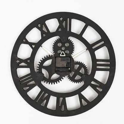 Belro industrial wall clock with black metal frame and large white dial, perfect for home and garden decor.