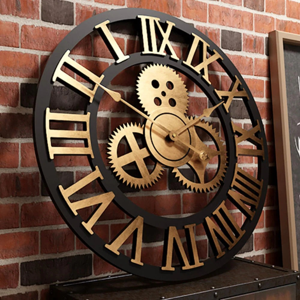 Belro industrial wall clock with black metal frame and minimalist design, perfect for home and garden decor.