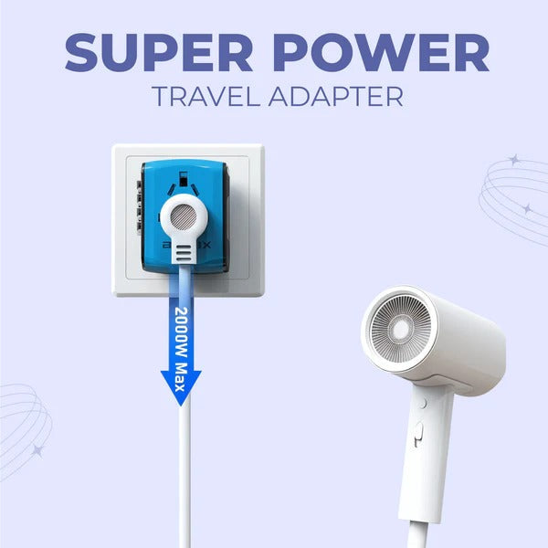 Belro universal travel power adapter for electronics, featuring multiple plug options for international compatibility.