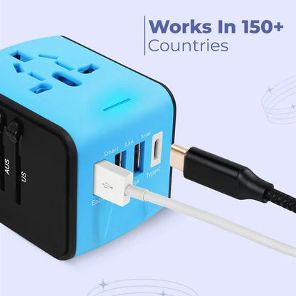Belro universal travel power adapter for electronics, featuring multiple plug options and compact design for international travel.