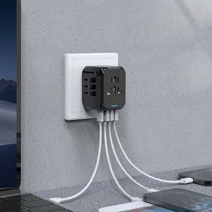 Belro universal travel power adapter with multiple plug options for worldwide electronics compatibility.