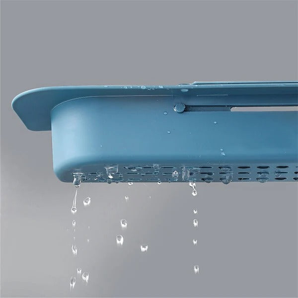 Belro expandable sink organizer for kitchen, featuring multiple compartments for utensils and sponges, made of durable plastic.