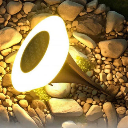 Rust-proof solar outdoor lights by Belro attached to an umbrella, providing eco-friendly lighting for outdoor patio spaces.