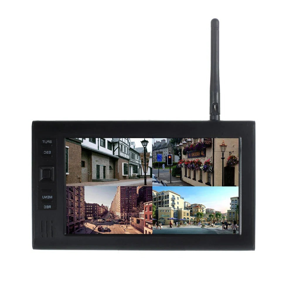 Belro wireless security system with LCD display, featuring multiple sensors and compact monitor for home security.