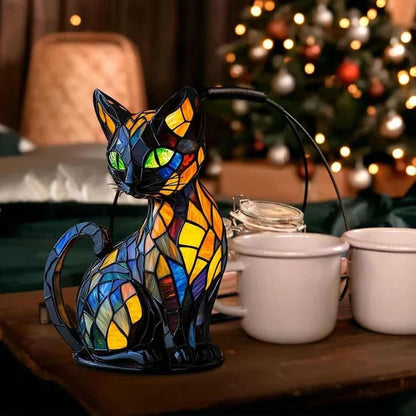 Belro stained glass cat table lamp with colorful stained glass shade, ideal as a decorative night light for cozy spaces.
