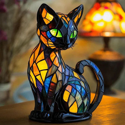 Belro stained glass cat table lamp with colorful stained glass shade, ideal for evening lighting and decorative use in a cozy space.