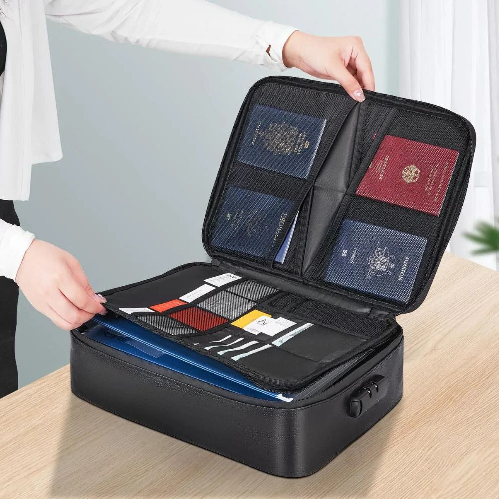 Belro waterproof fireproof document and cash safe bag for outdoor storage, designed to protect valuables from water and fire damage.