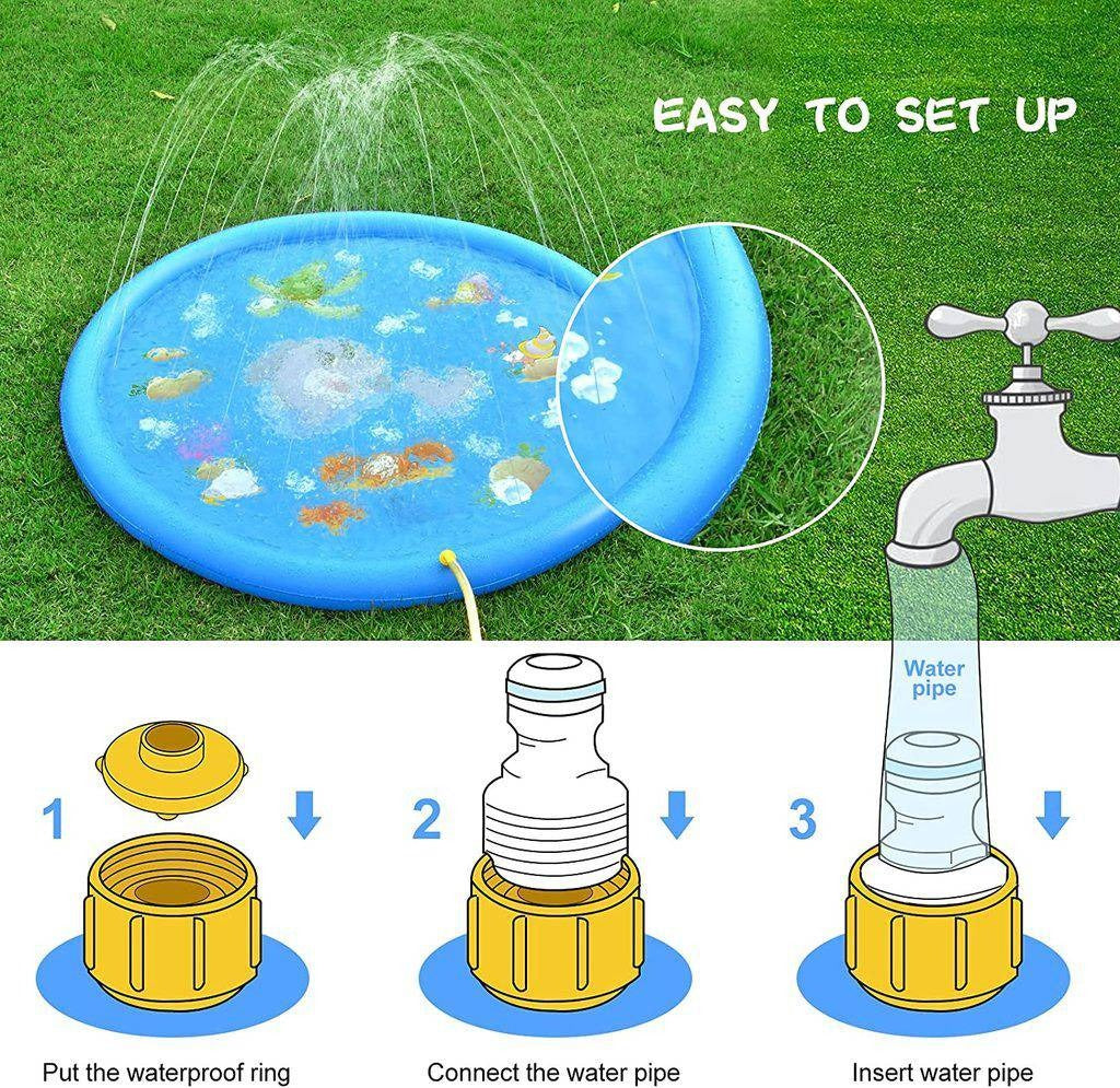 Belro men's sprinkler splash pad clothing, featuring colorful water spray patterns for outdoor fun and cooling relief.