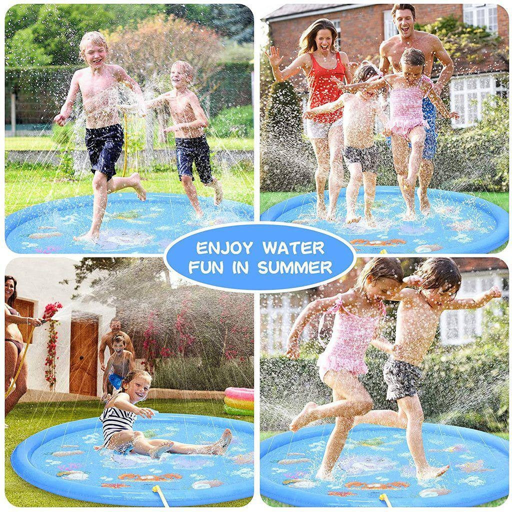 Belro men's sprinkler splash pad clothing for outdoor water play, showing colorful fabric and adjustable straps.