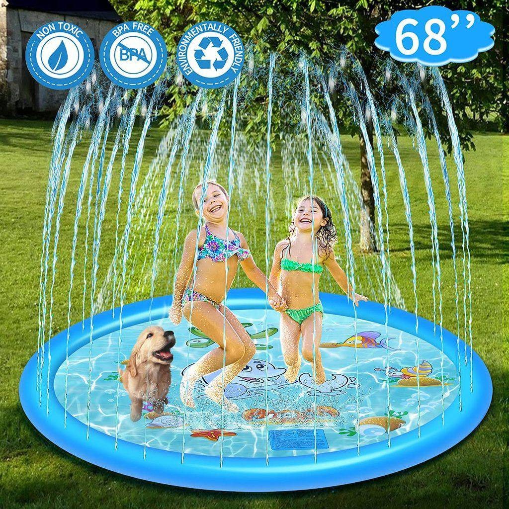 Belro men's sprinkler splash pad clothing, featuring colorful water spray features and durable fabric for outdoor water play.
