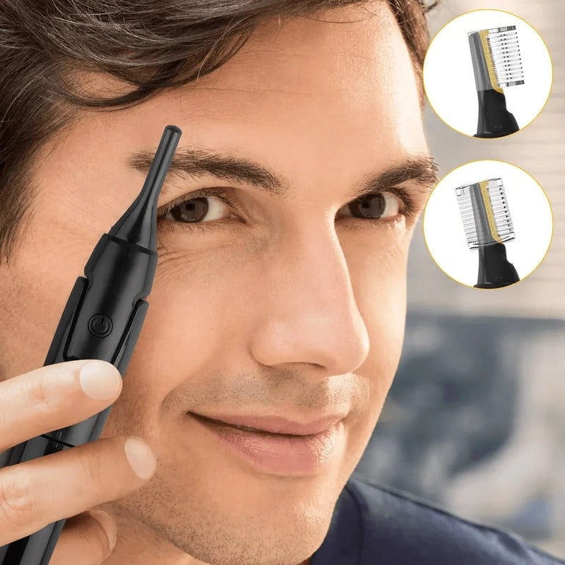 Belro men’s multi-area grooming trimmer with adjustable attachments, shown in a sleek black and silver design.