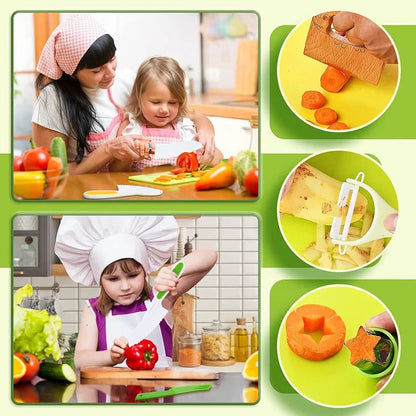 Belro children's junior cooking tool set with colorful utensils and pots, perfect for kids' pretend play in the kitchen.