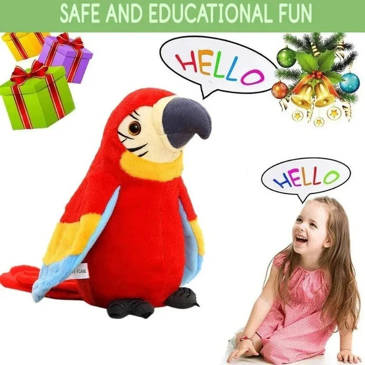 Belro Talking and Music-Playing Parrot Plush Toy, colorful soft bird with electronic features, suitable for children and plush toy enthusiasts.