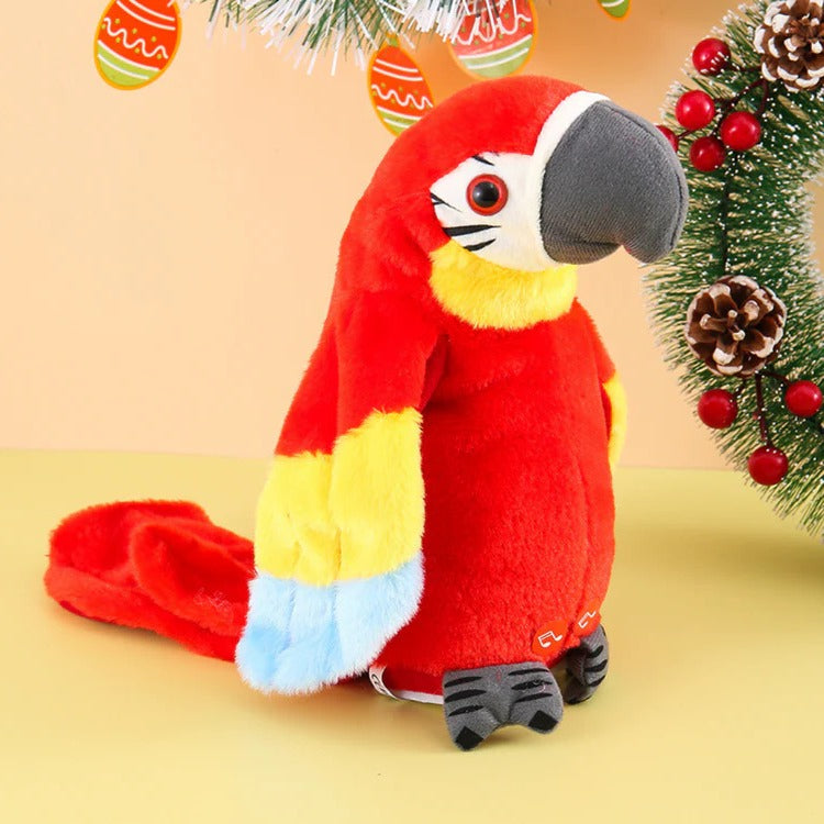 Belro talking and music-playing plush parrot toy, colorful soft stuffed animal with wings and beak, suitable for children.