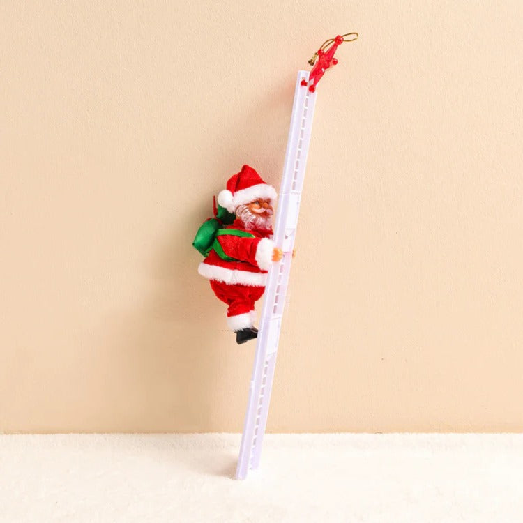 Belro Climbing Santa holiday display toy dressed in men's clothing, featuring festive holiday-themed clothing and accessories.