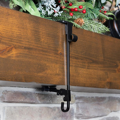 Belro adjustable fireplace stocking and garland hanger set hanging on a mantel, made of durable material for holiday decor.