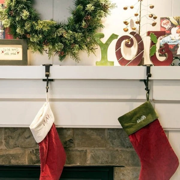 Belro adjustable fireplace stocking and garland hanger set with hooks, suitable for holiday decor and festive mantle displays.