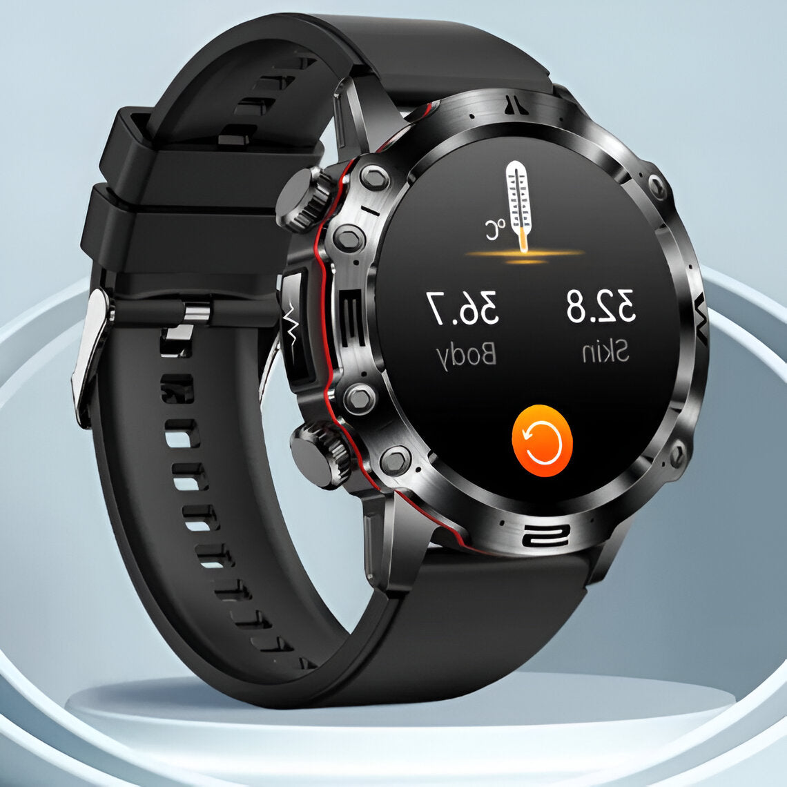 Belro multifunctional wellness smartwatch displaying digital health metrics on a sleek screen.