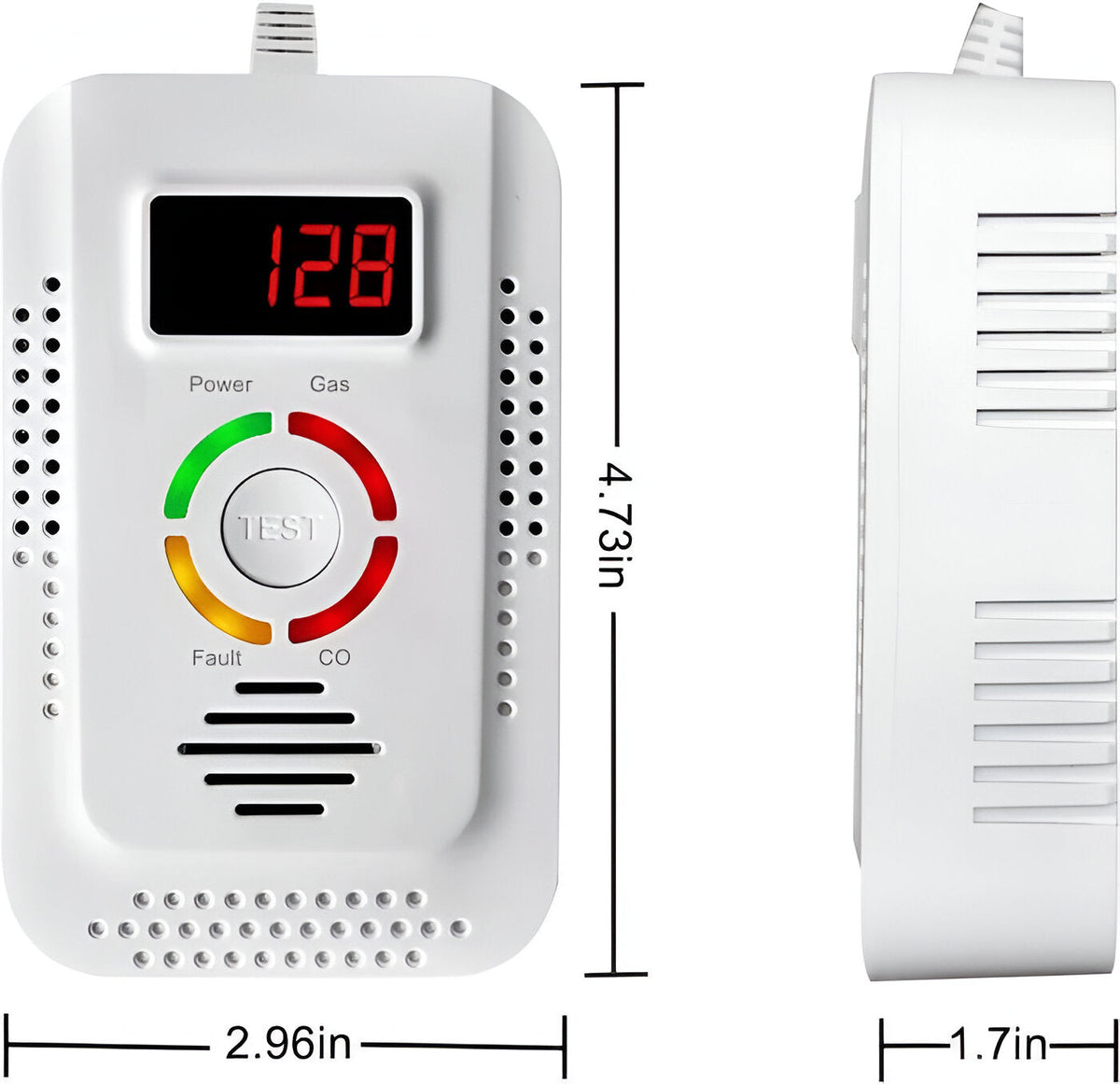 Belro plug-in household gas and CO detection unit for outdoor use, with digital display and safety sensor features.