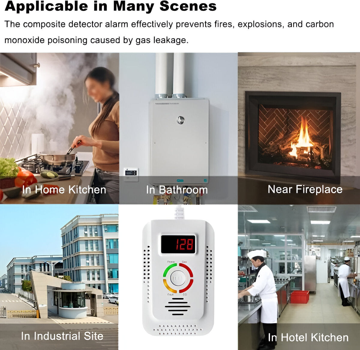 Belro plug-in household gas and CO detection unit for home safety, shown plugged into an outlet in an outdoor setting.