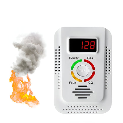 Belro plug-in household gas and CO detection unit for home safety, with digital display and alert indicators.