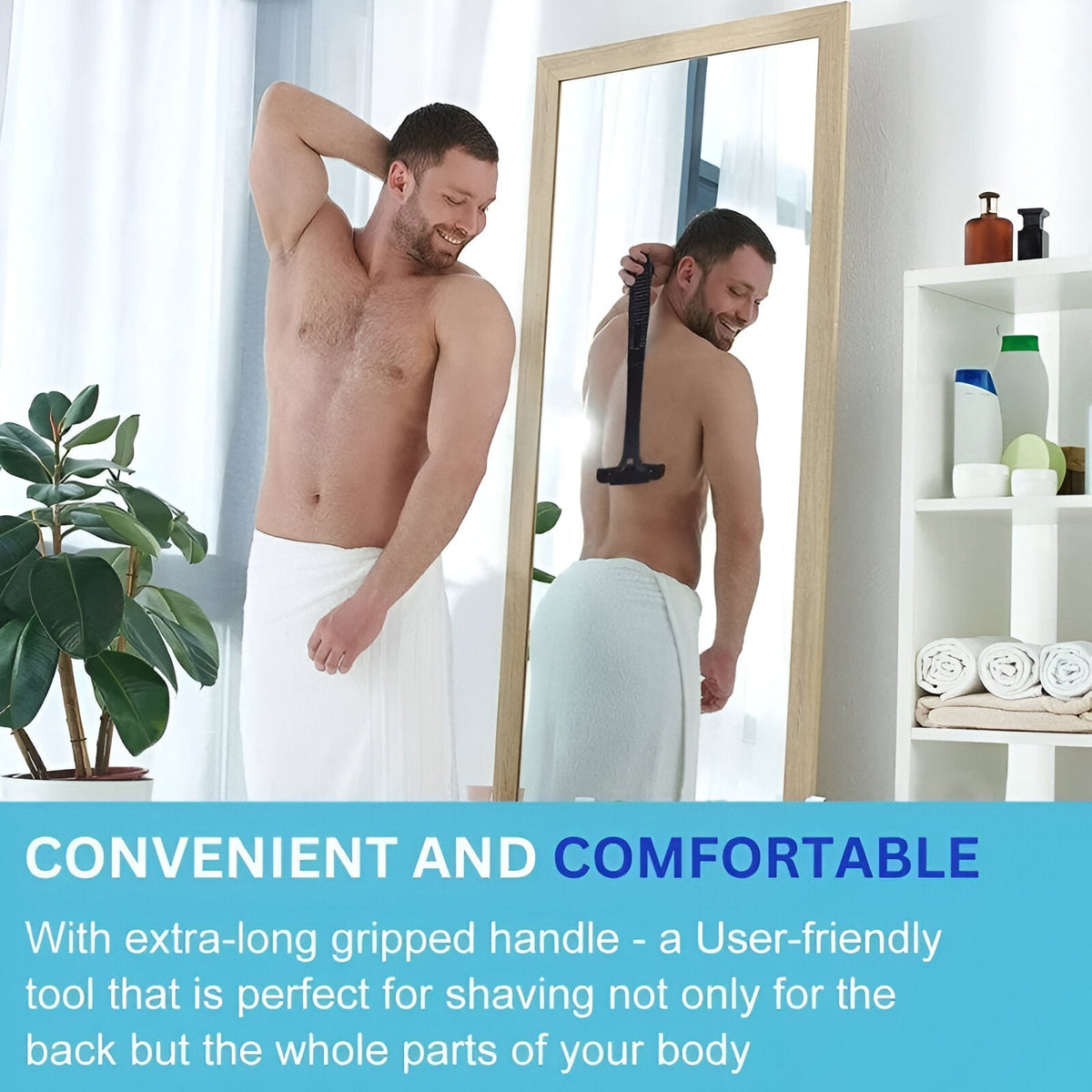 Belro extended-reach back shaver for men, an electronic personal care appliance with a long handle for easy back hair removal.