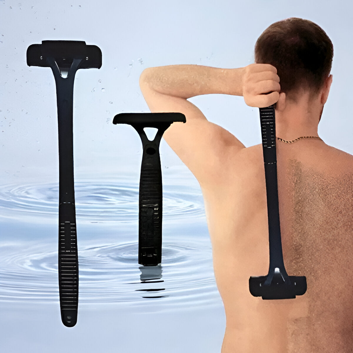 Belro extended-reach back shaver for men, electric personal care appliance with ergonomic handle for easy back hair removal.
