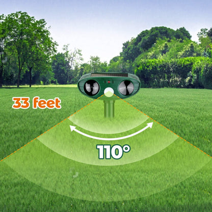 Belro Ultrasonic Woodpecker Repellent for outdoor pest control, showing device used to deter woodpeckers in a garden setting.