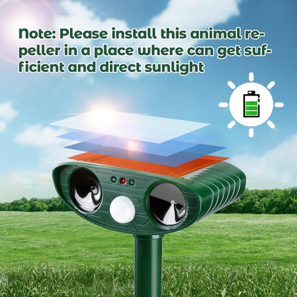 Belro Ultrasonic Woodpecker Repellent in outdoor garden setting, showing device for pest control against woodpecker damage